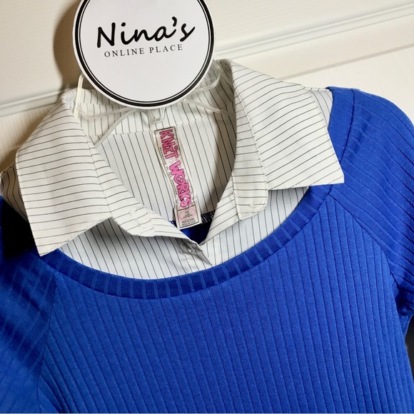 KNIT WORKS Girls 2-Piece Layered Dress Top Royal Blue/White Size 16 - Picture 4 of 4